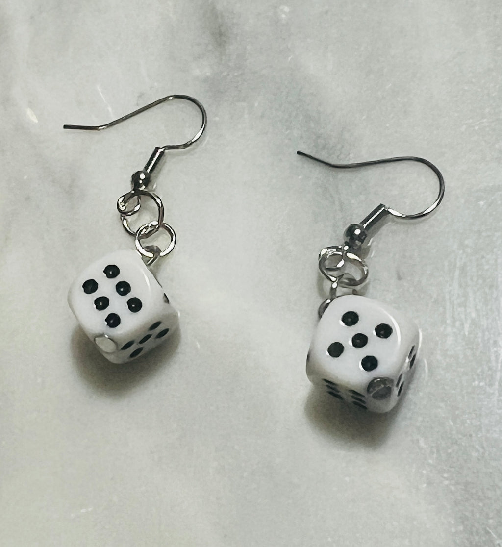 White dice earrings