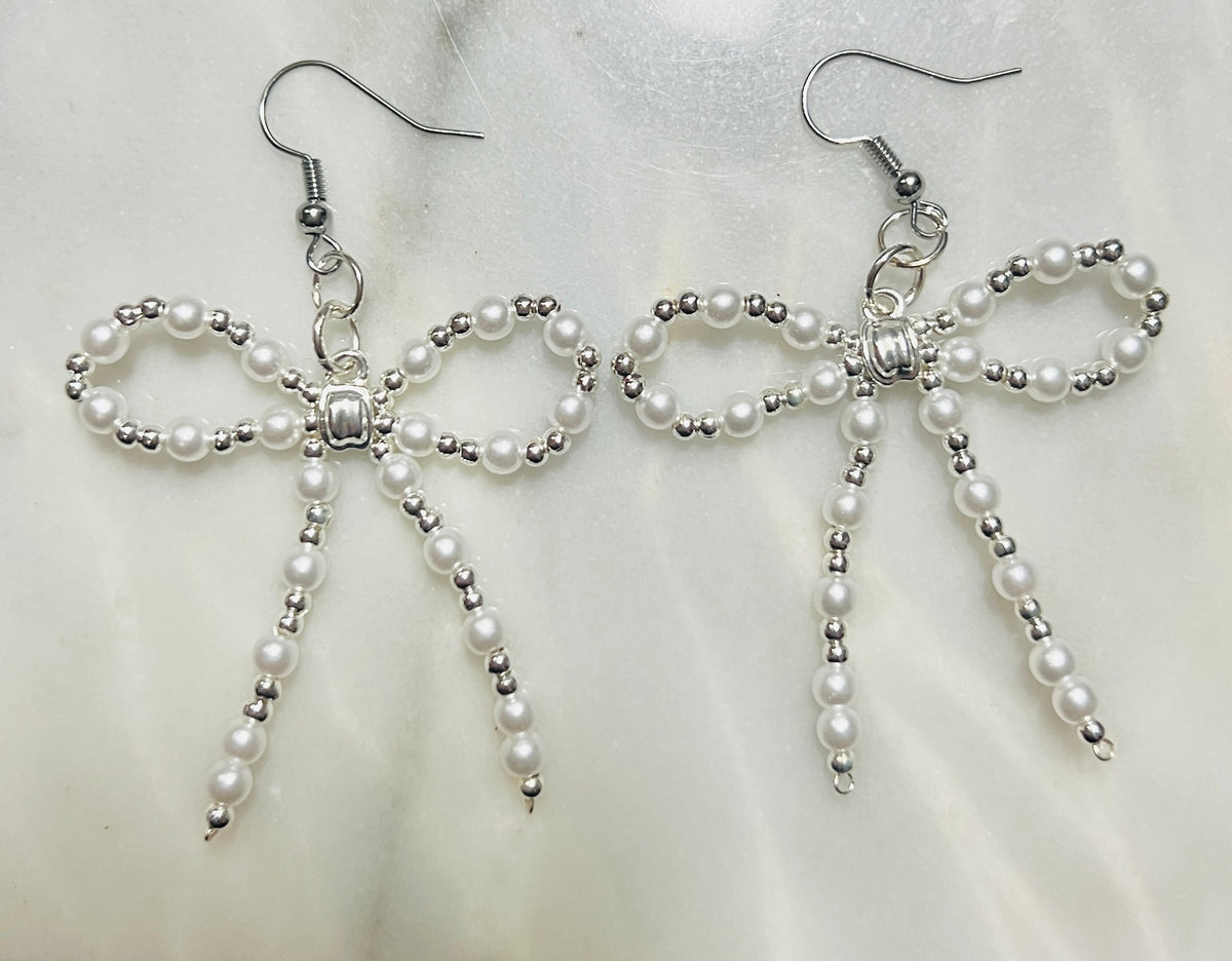 Silver Bow tie earrings