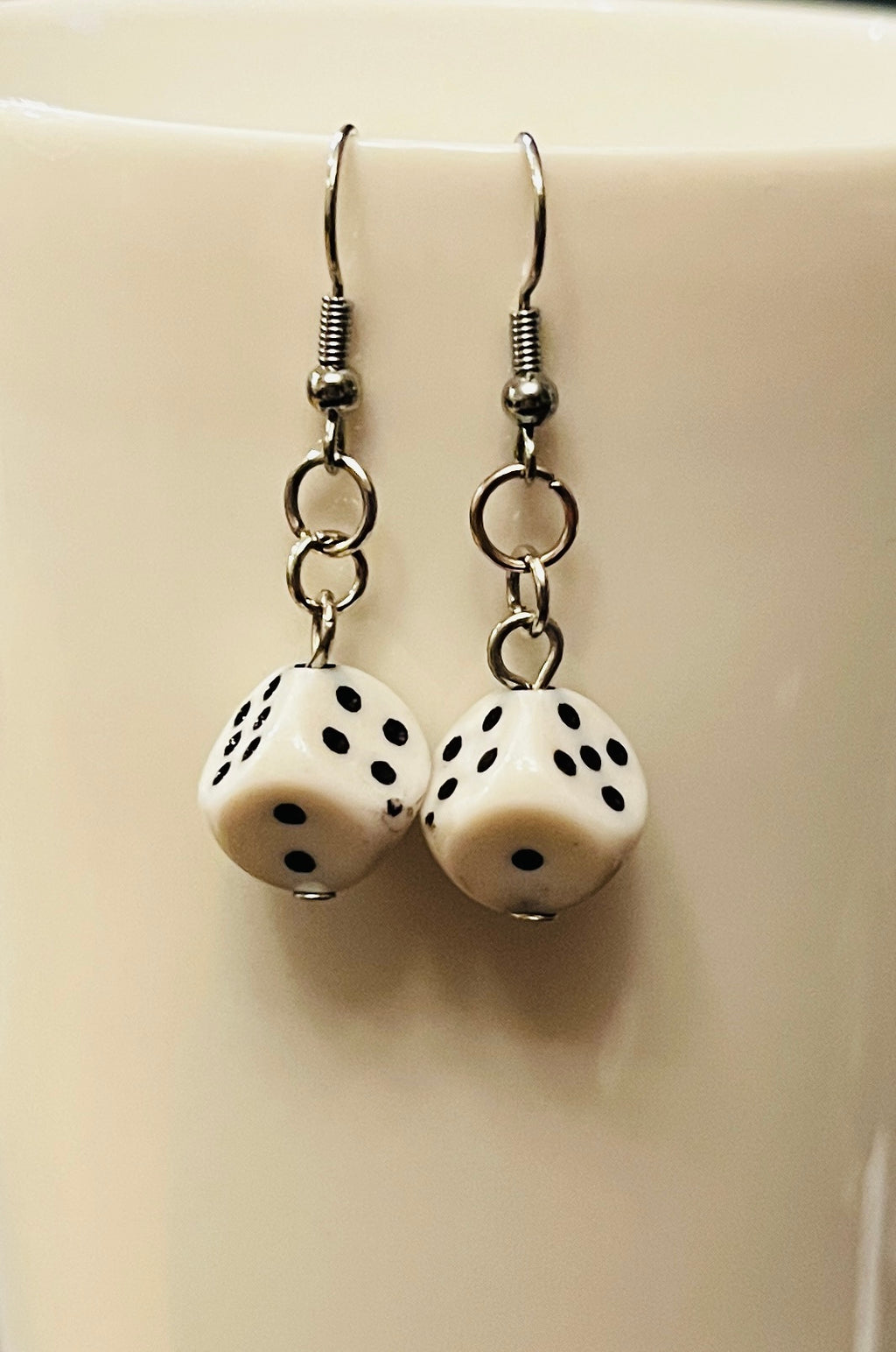 White dice earrings