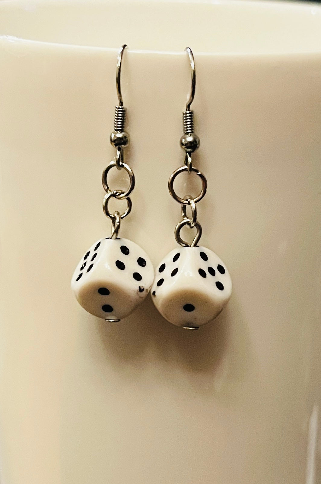 White dice earrings